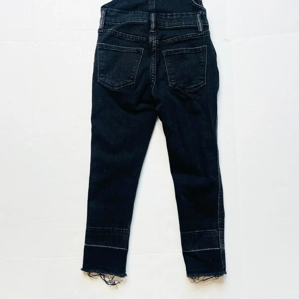 Gap Denim Girl’s Black Raw Release Hem Button Front Skinny Overalls Kid’s Small